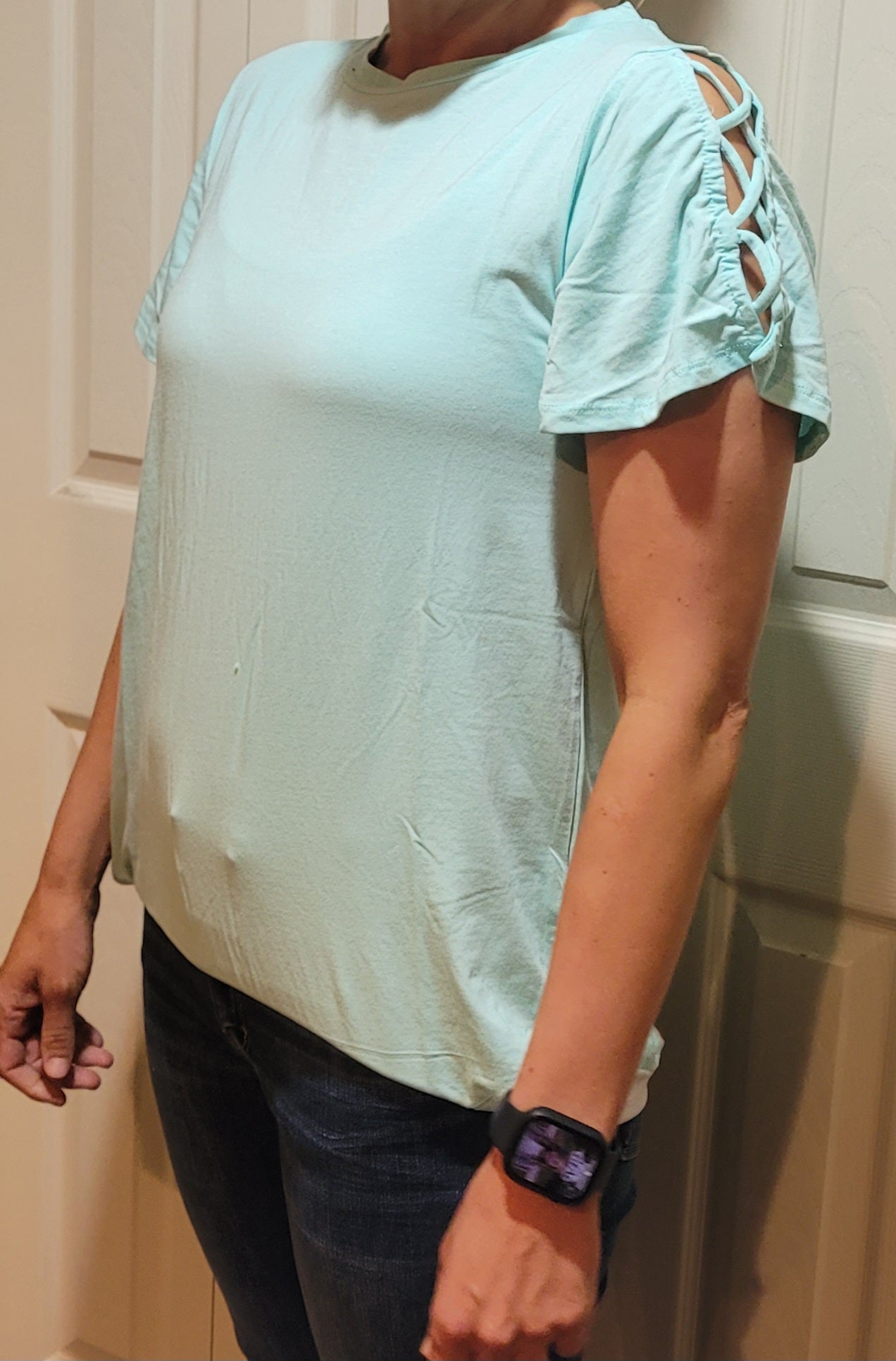 Round Neck Criss Cross Sleeve Top
