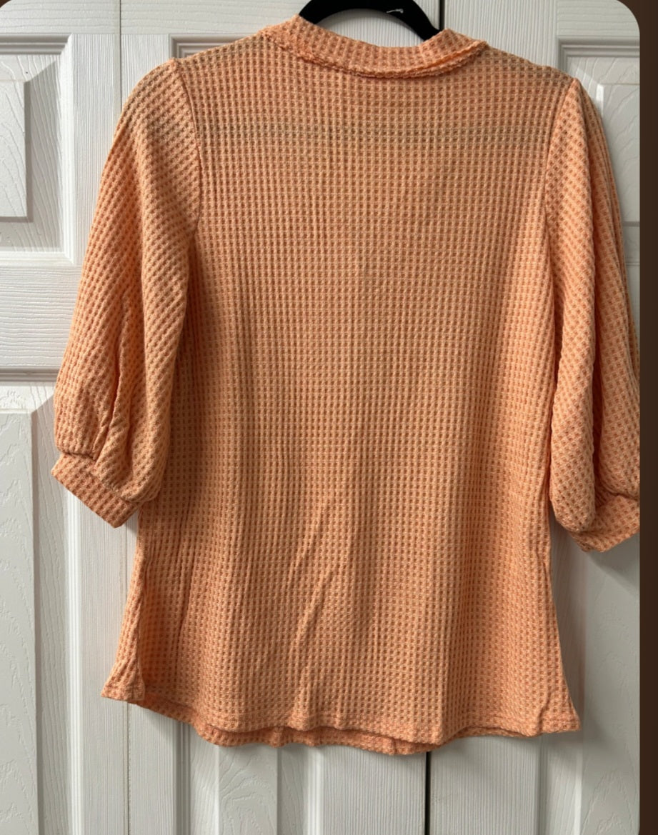 Half Sleeve Solid Waffle Top