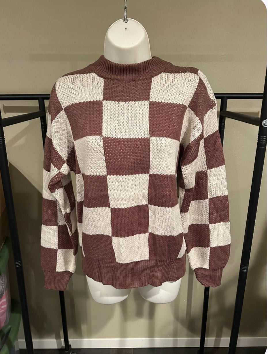 Colorblock Plaid Knit Sweater