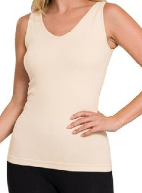 Front & Back 2-Way V-Neck/ U-Neck Seamless Tank Sand Beige