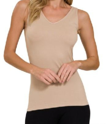 Front & Back 2-Way V Neck/ U-Neck Seamless Tank Ash Mocha