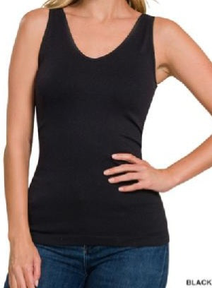 Front & Back 2-Way V-Neck/ U-Neck Seamless Tank Black