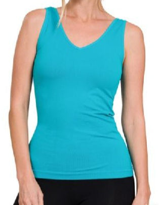 Front & Back 2-Way V-Neck/ U-Neck Seamless Tank LT Teal