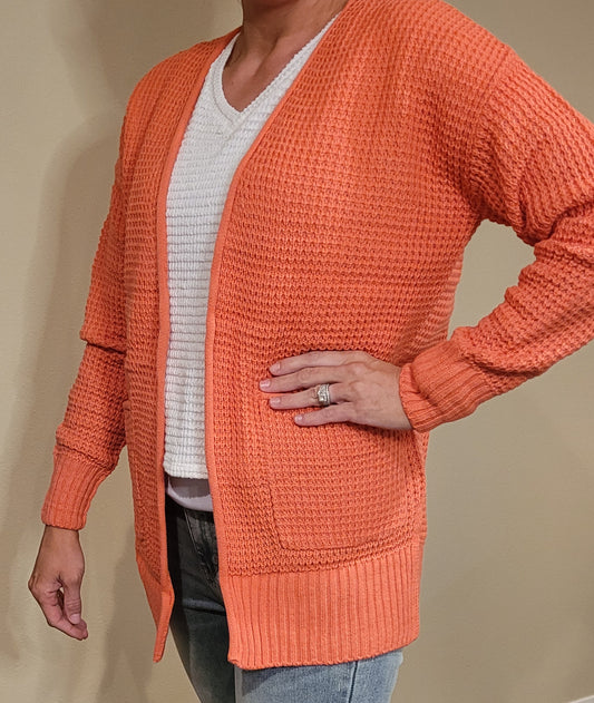 Waffle Knit Cardigan Sweater