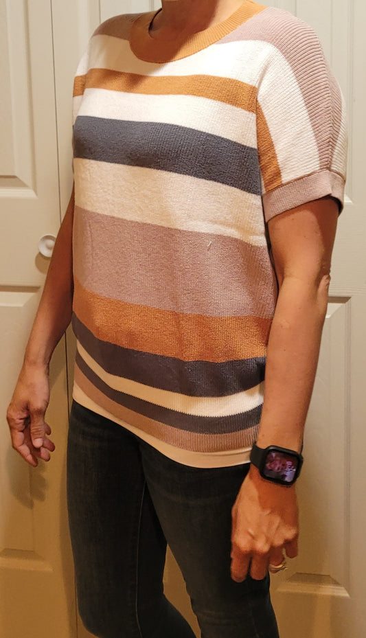 Delta Striped Short Sleeve Sweater