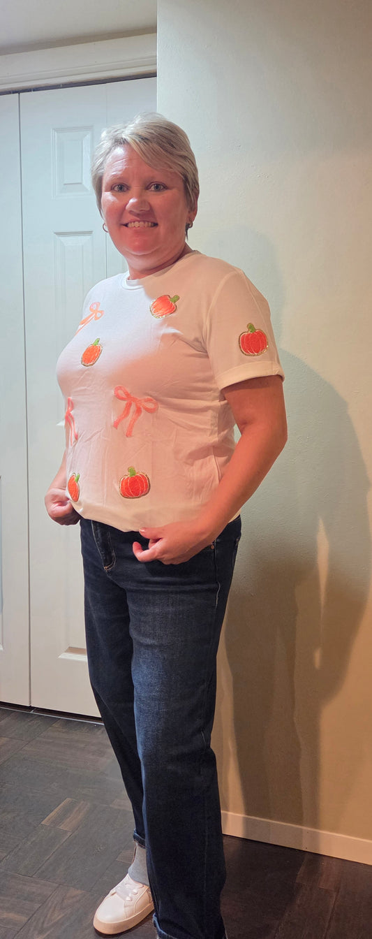 Sequin Chenille Pumpkin T Shirt