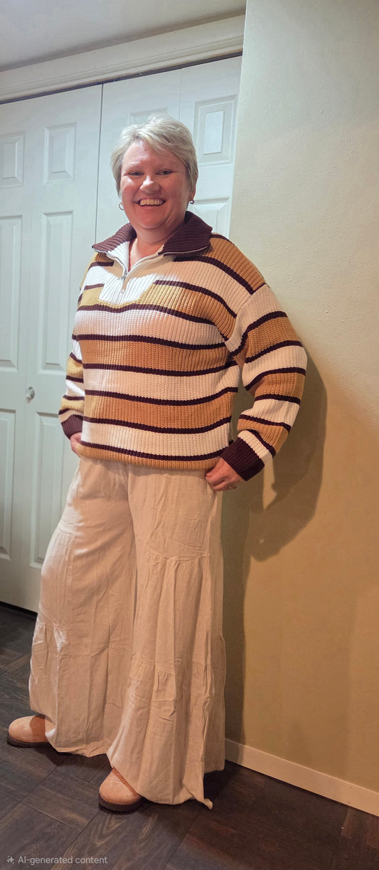 Half Zip Striped Sweater