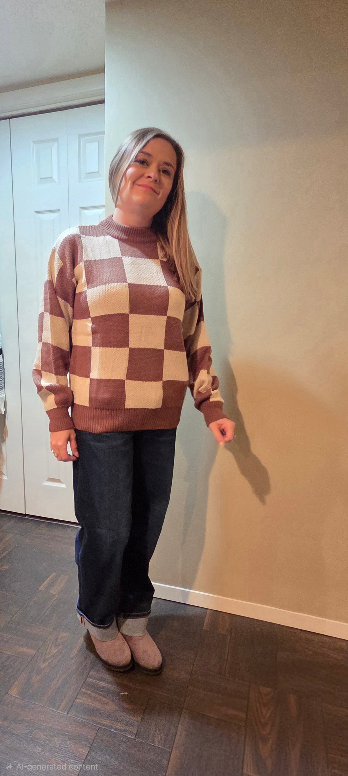 Colorblock Plaid Knit Sweater