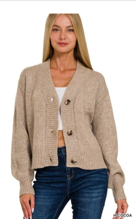 Melange Button Front Sweater Cardigan