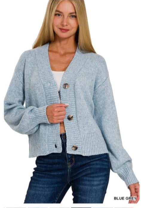 Melange Button Front Sweater Cardigan